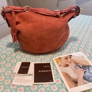 Coach coral suede bag